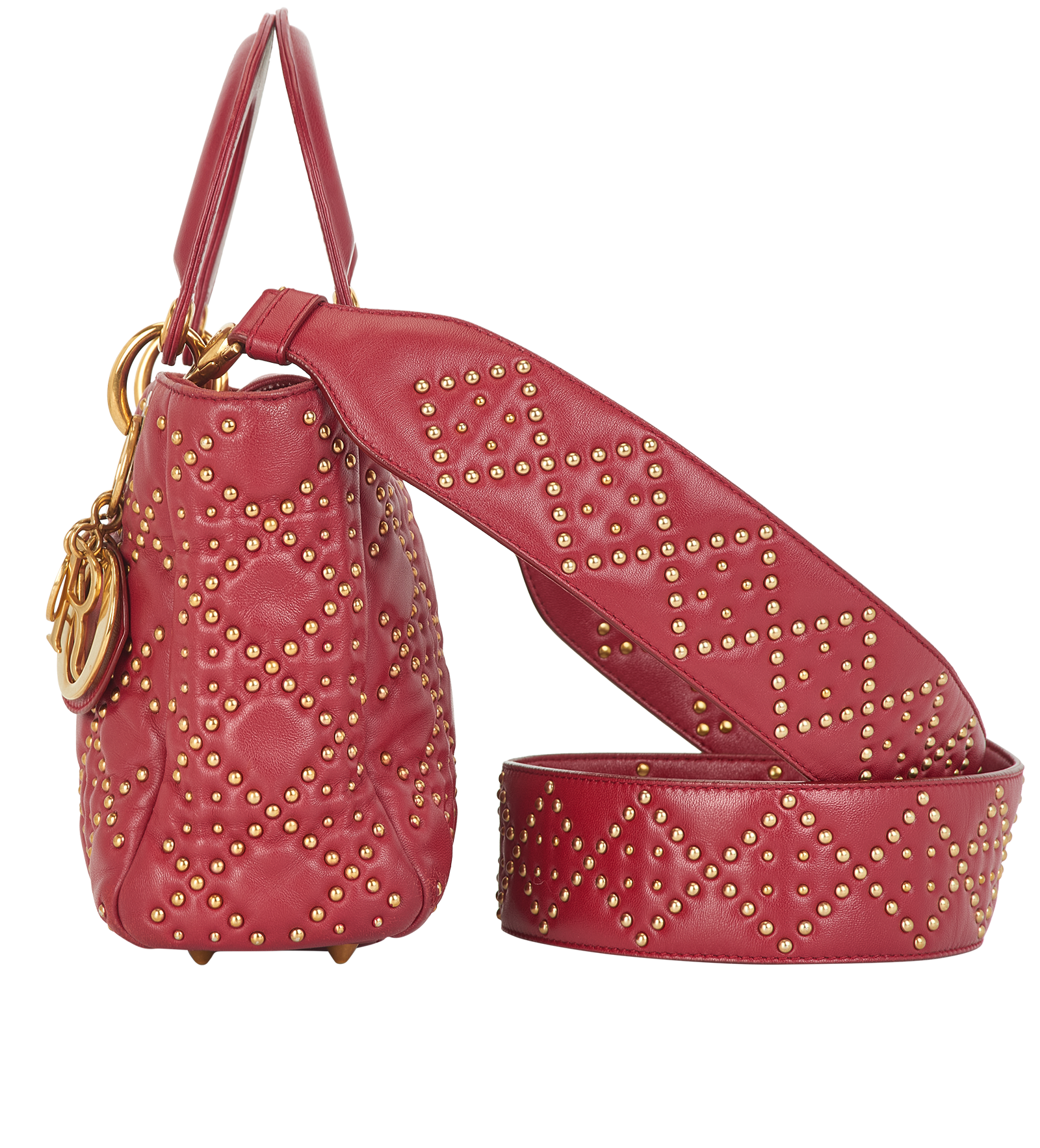 Small Studded Lady Dior, &pound;1,950, Handbags, Red, Leather, Bottom view